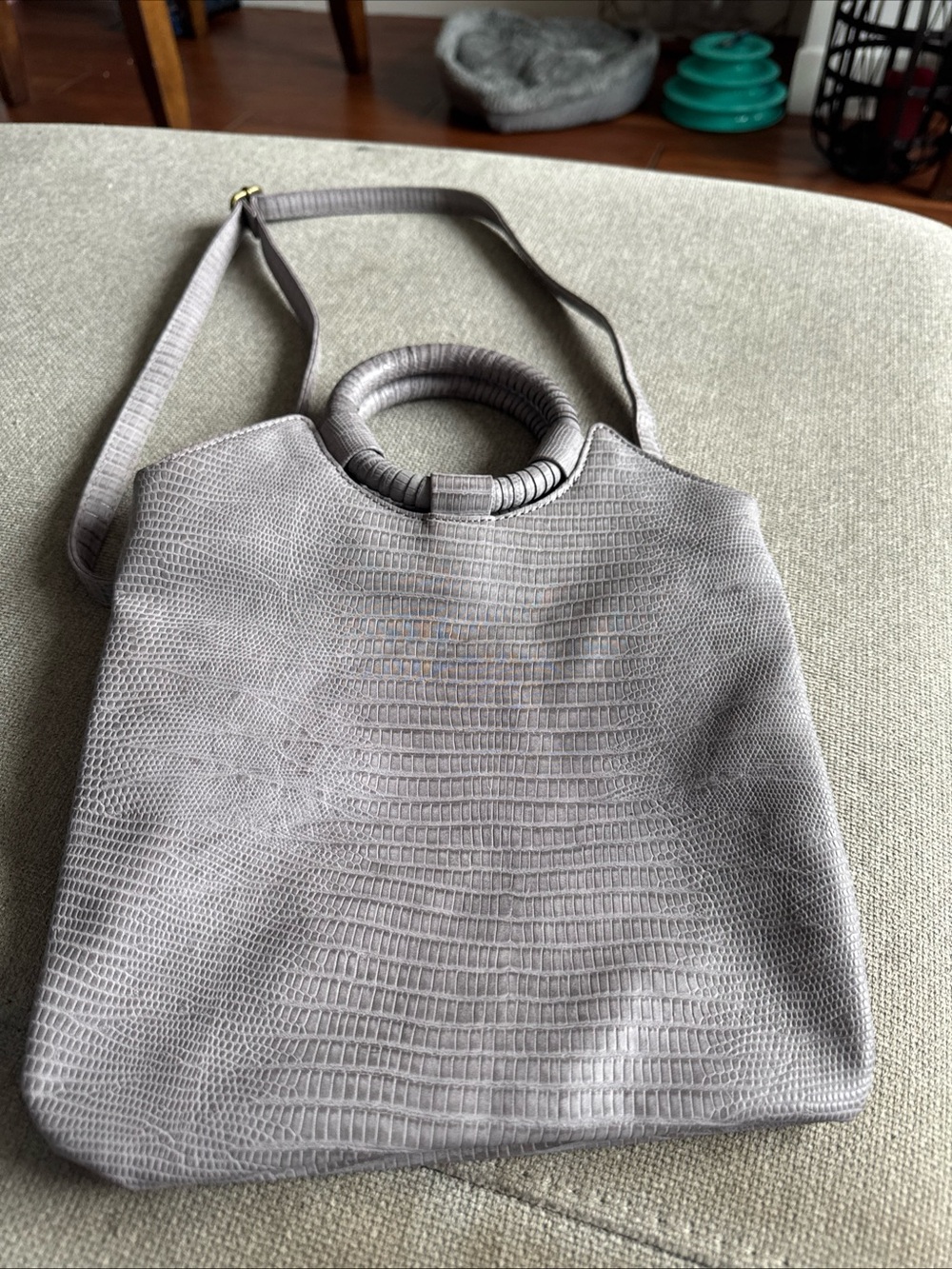Anthropologie grey Textured Circle-Handle Shoulder Bag
